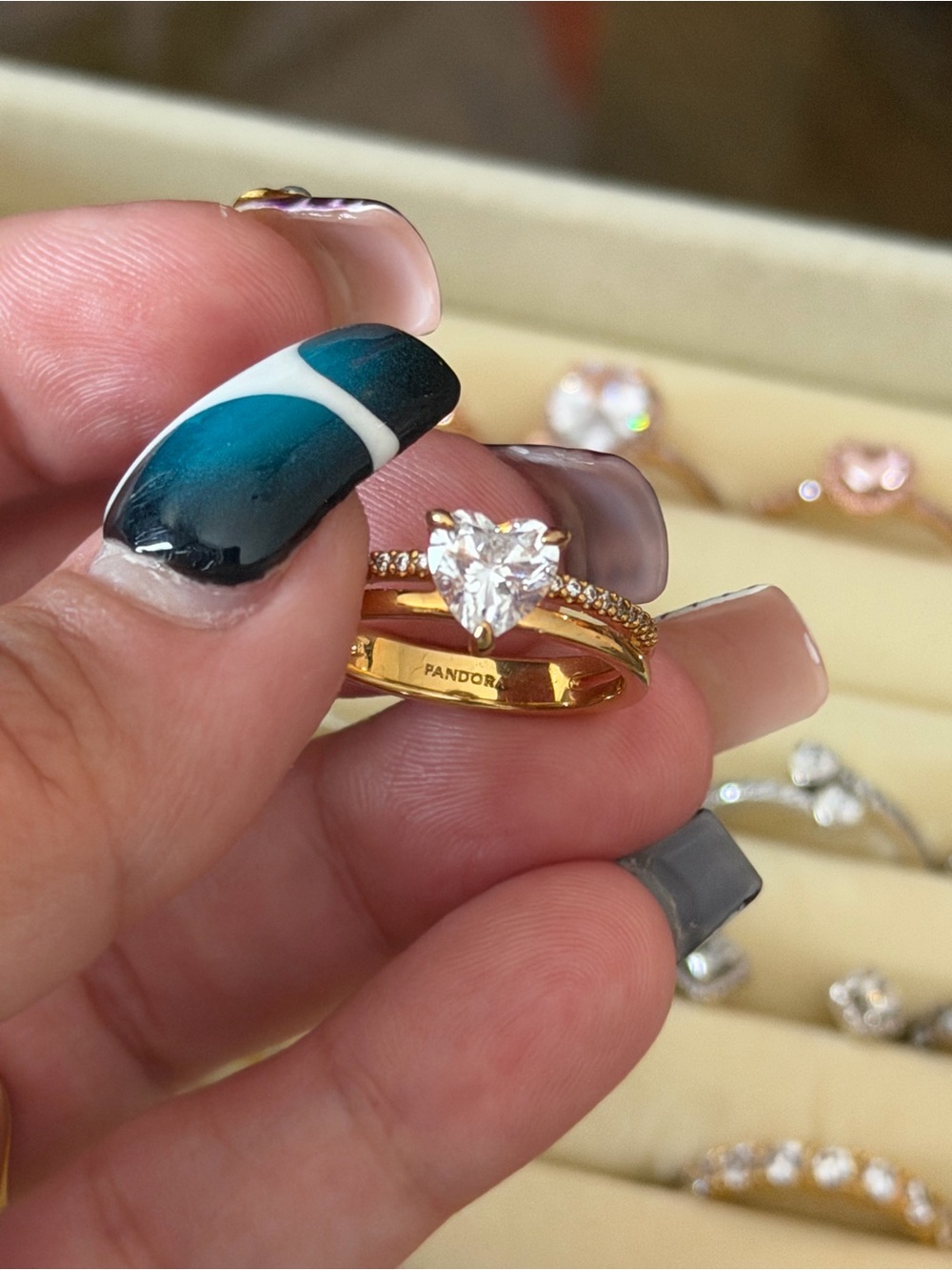 Pandora Double Band Heart Ring14k gold plating